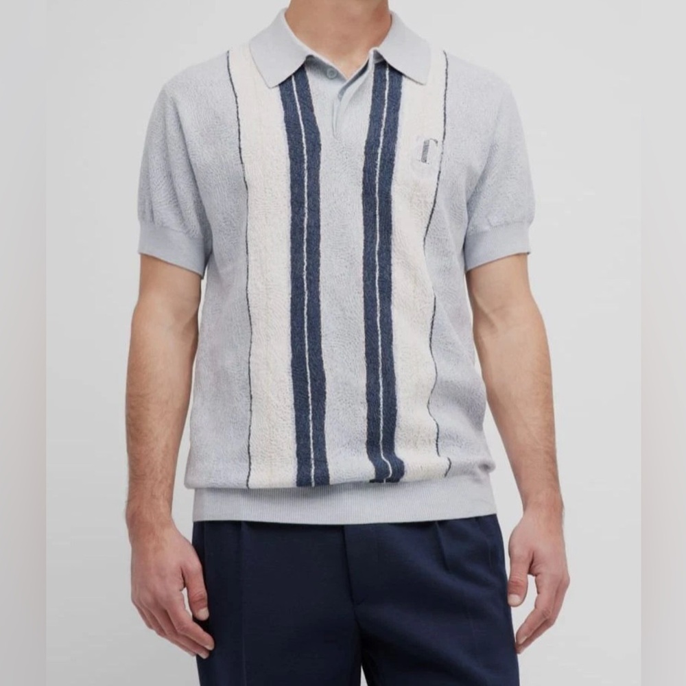 $245 Twenty Montreal Men's Blue Identity Gauze Knit Collared Polo Shirt Size XL